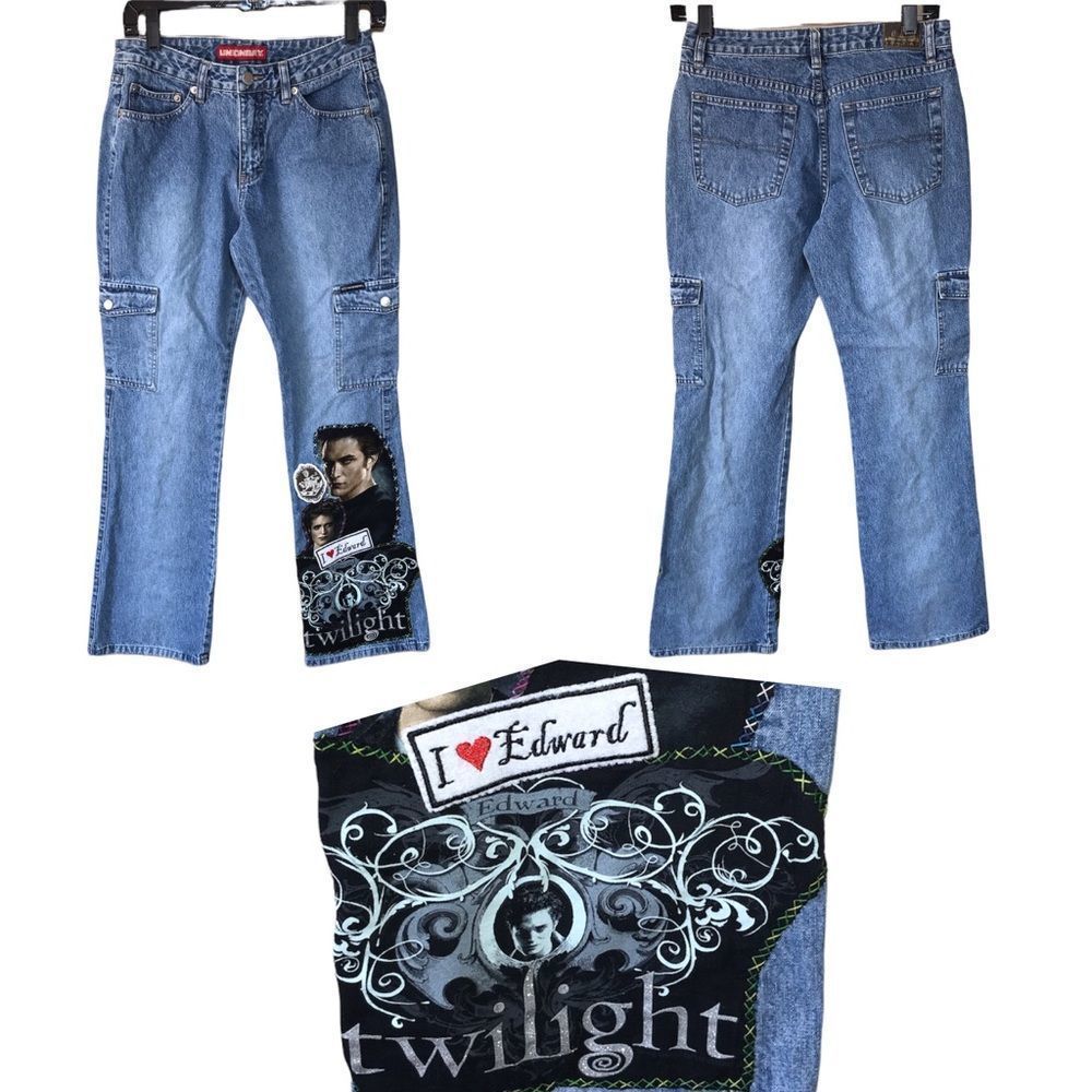 Vintage Y2K Twilight I Love Edward custom flare leg carpenter jeans size 8 / 29”